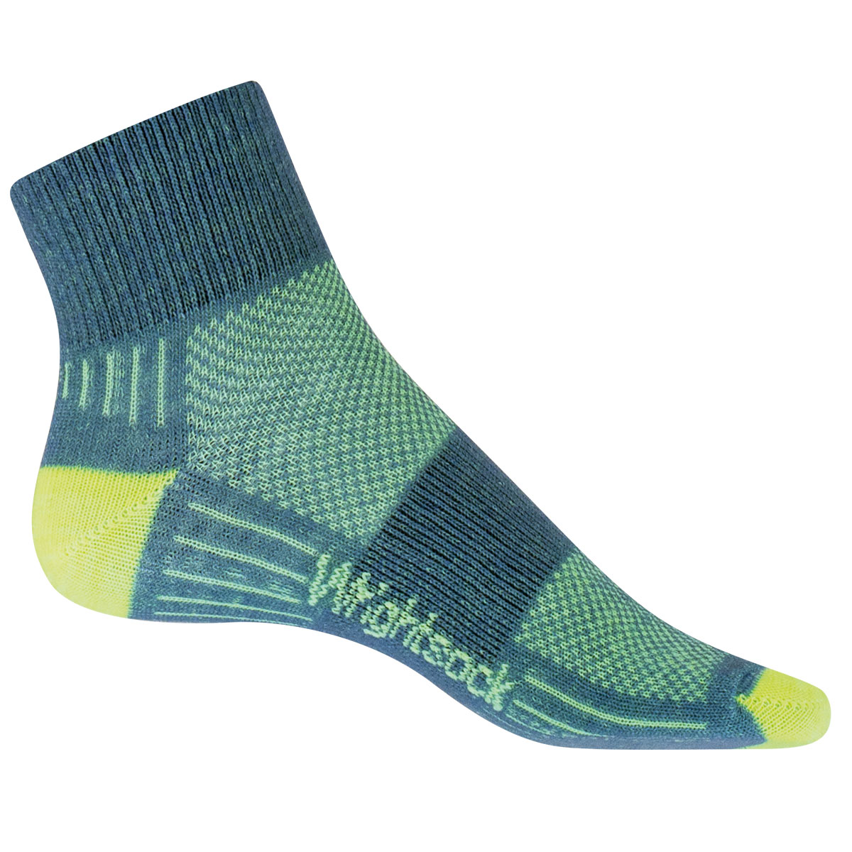Wrightsock Coolmesh II Kids Quarter grey/yellow: dünne, knöchelhohe Kinder-Sportsocke ohne Polsterung und Anti-Blasen-System in Farbe grau/gelb