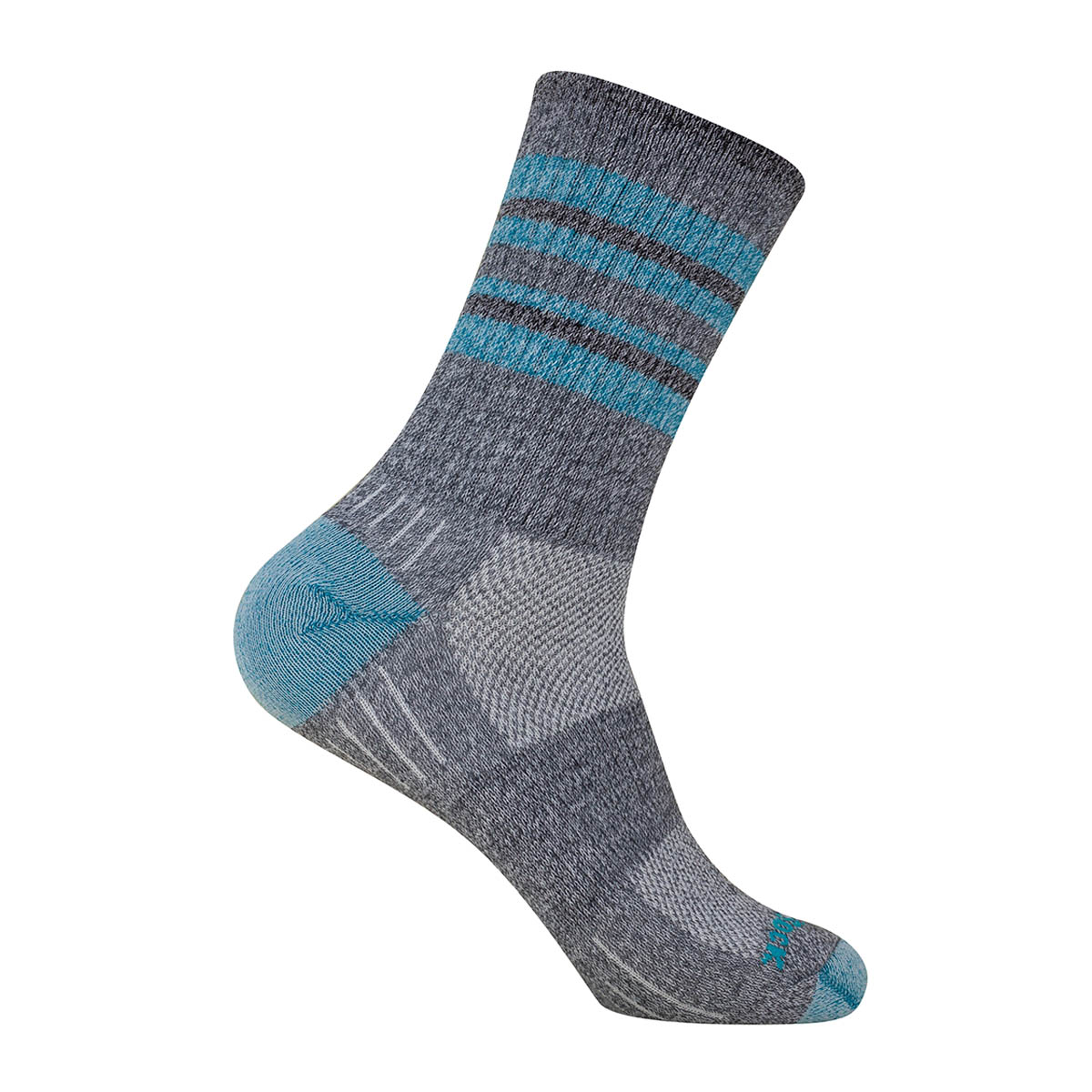 Wrightsock Escape Crew turquoise stripes: mitteldicke, wadenhohe Wandersocke und Anti-Blasen-System in Farbe türkis streifen