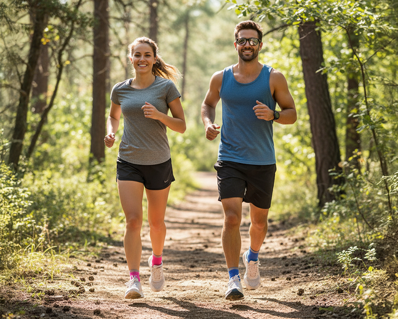 Läufer auf Asphalt mit Wrightsock Laufsocken zur Reduktion von Reibung und Hitze.