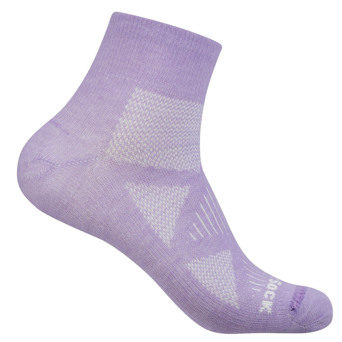 Wrightsock Coolmesh II Cushion Quarter pale lilac: chaussette de sport épaisse, hauteur cheville, rembourrée avec système anti-ampoules de couleur lilas pâle