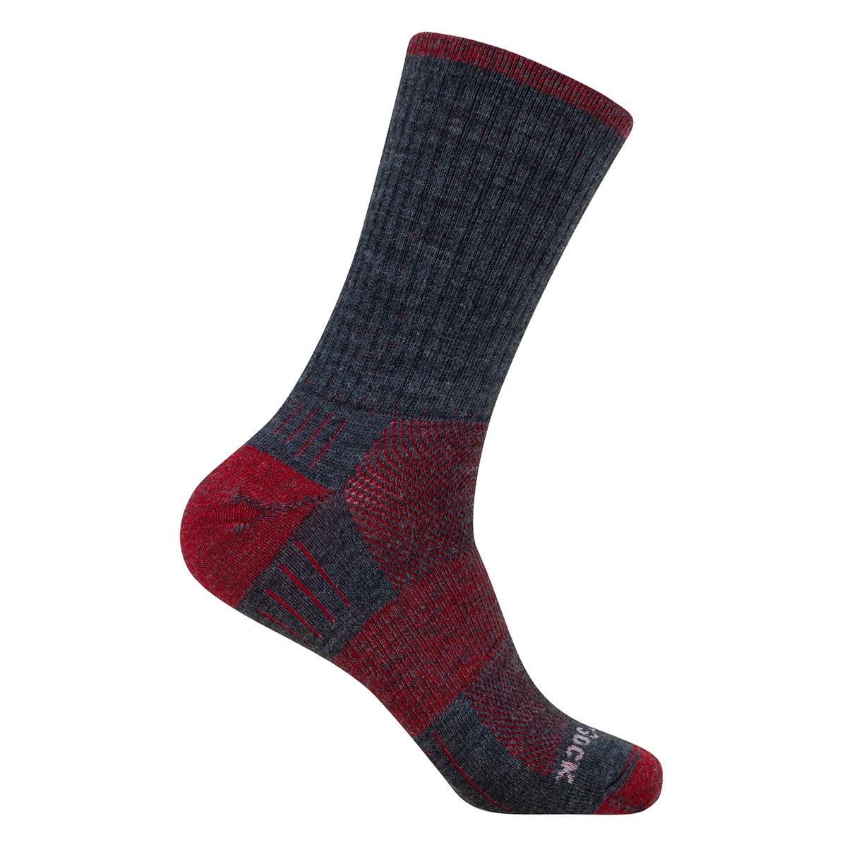Wrightsock Merino Escape Crew grey/fire: mitteldicke, wadenhohe Trekkingsocke mit Merinowolle und Anti-Blasen-System in Farbe grau/feuer