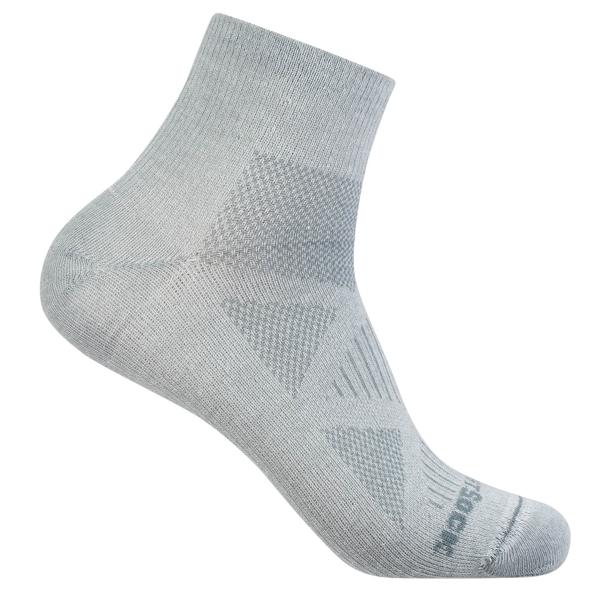 Wrightsock Coolmesh II Cushion Quarter cloud grey: chaussette de sport épaisse, hauteur cheville, rembourrée avec système anti-ampoules de couleur gris nuage