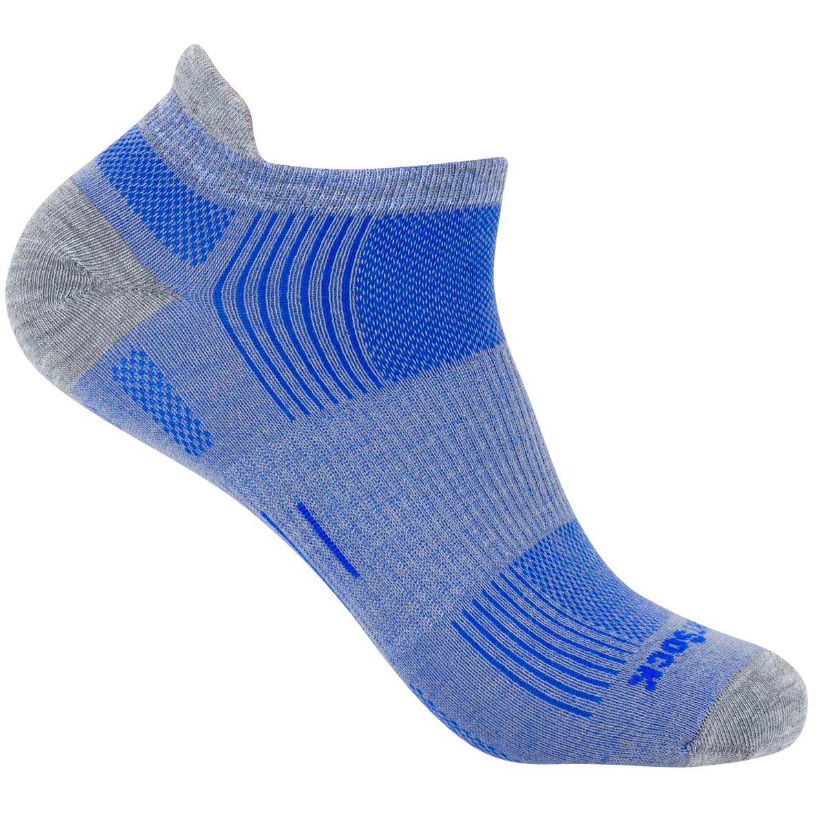 Wrightsock Run Low Tab grey/blue: mitteldünne, ungepolsterte Lauf-Sneakersocke mit Fersenlasche und Anti-Blasen-System in Farbe grau/blau