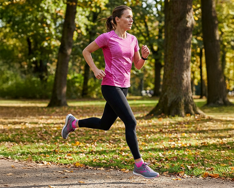 Läufer auf Asphalt mit Wrightsock Laufsocken zur Reduktion von Reibung und Hitze.